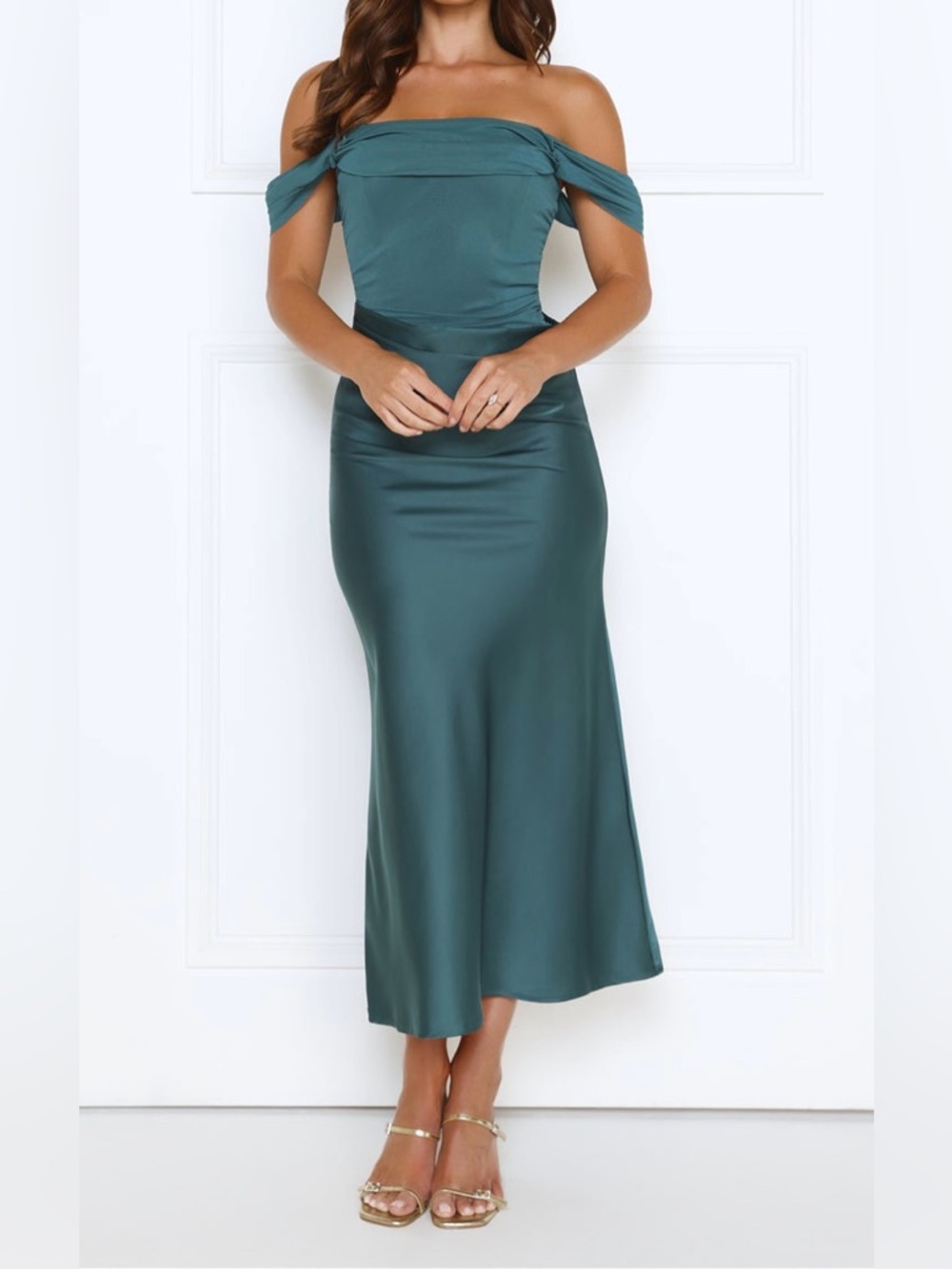 Hello Molly Women’s Satin Maxi Dress Teal Size XL US 10 - Picture 6 of 16